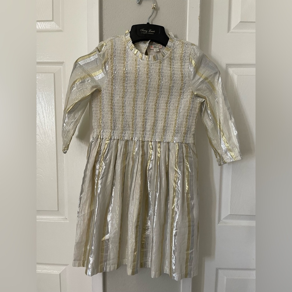 CREWCUTS Girls' long-sleeve smocked dress in shimmer stripes Size 10